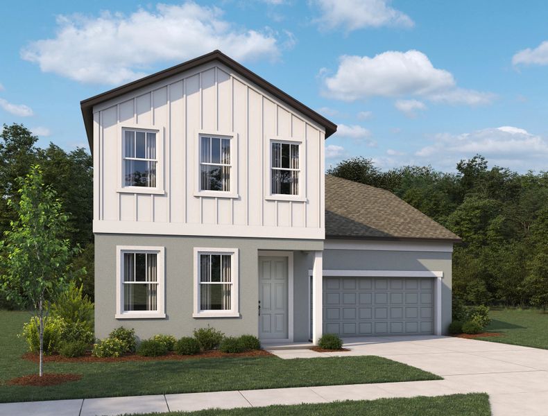 Representative exterior photo of a completed home built from the Tuttle by Ashton Woods in Oakfield Trails Traditional, Parrish, FL (Image 1).
