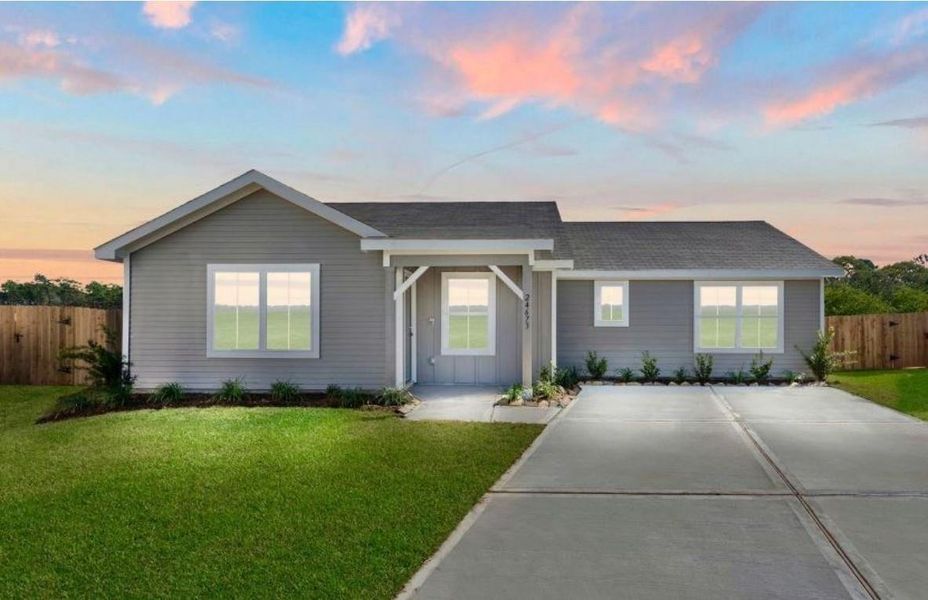 Front exterior of a new home in Stokesbury, Waller, TX, highlighting curb appeal (Image 1).