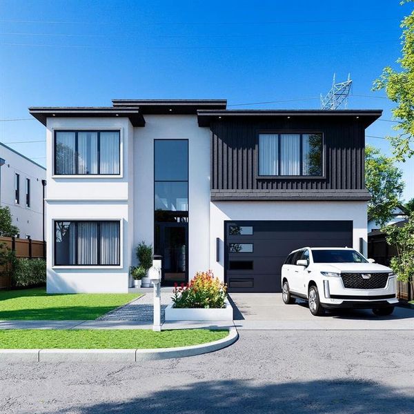 View of front of property featuring driveway, a garage, and stucco siding View of front of property featuring driveway, a garage, and stucco siding