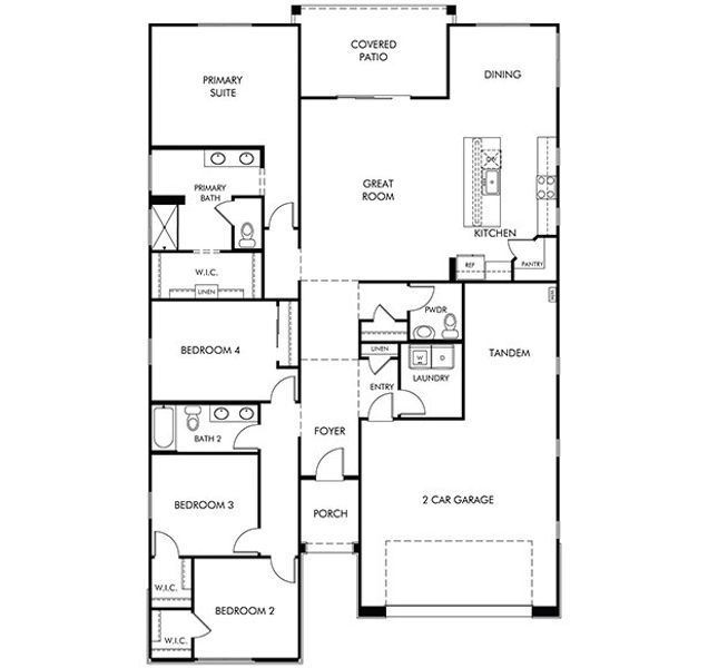 2D floor plan layout for the Obsidian by Meritage Homes in Summit at Rocking K, Vail, AZ (Image 3).