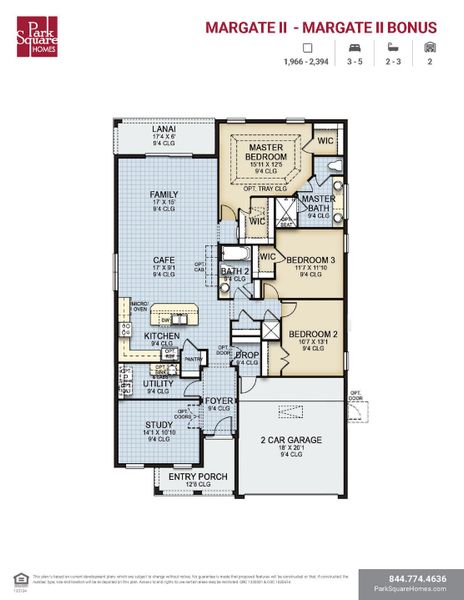 2D floor plan layout for the Margate II by Park Square Residential in Marisol Pointe at MiraBay, Apollo Beach, FL (Image 3).