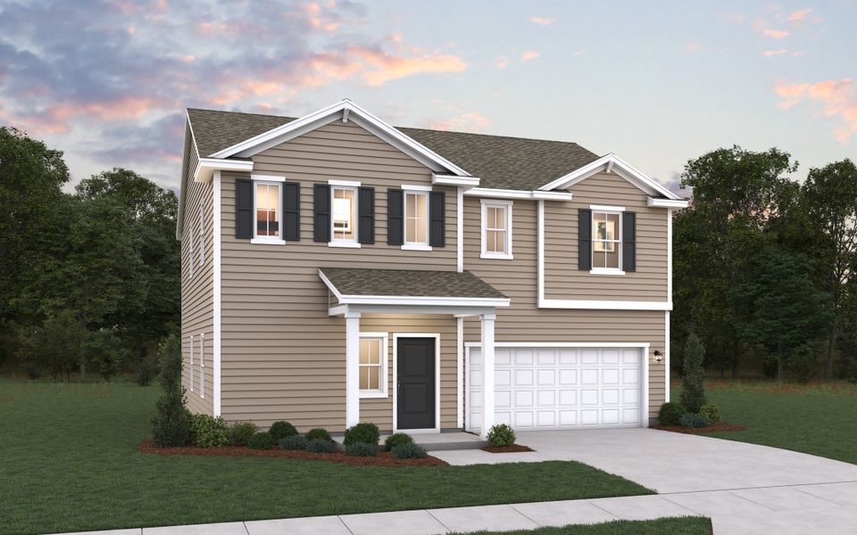 Front exterior of a new home in Edgewood Farms, Easley, SC, highlighting curb appeal (Image 1).
