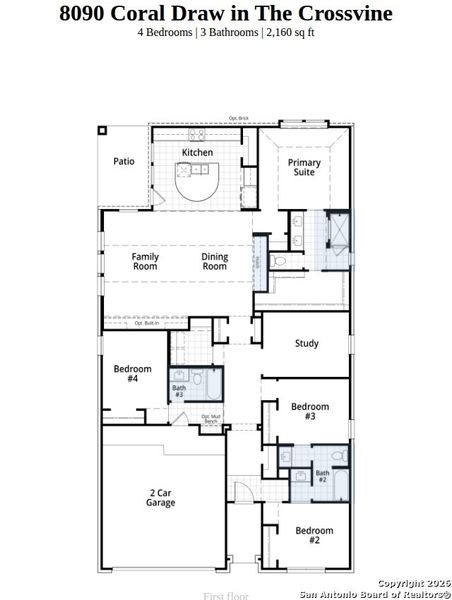 2D floor plan layout of this home in The Crossvine, Schertz, TX (Image 3).