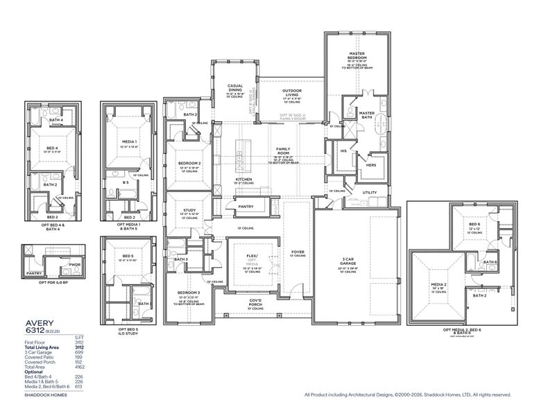 2D floor plan layout for the Avery - SH 6312 by Shaddock Homes in Hilltop Ranch, Leander, TX (Image 3).