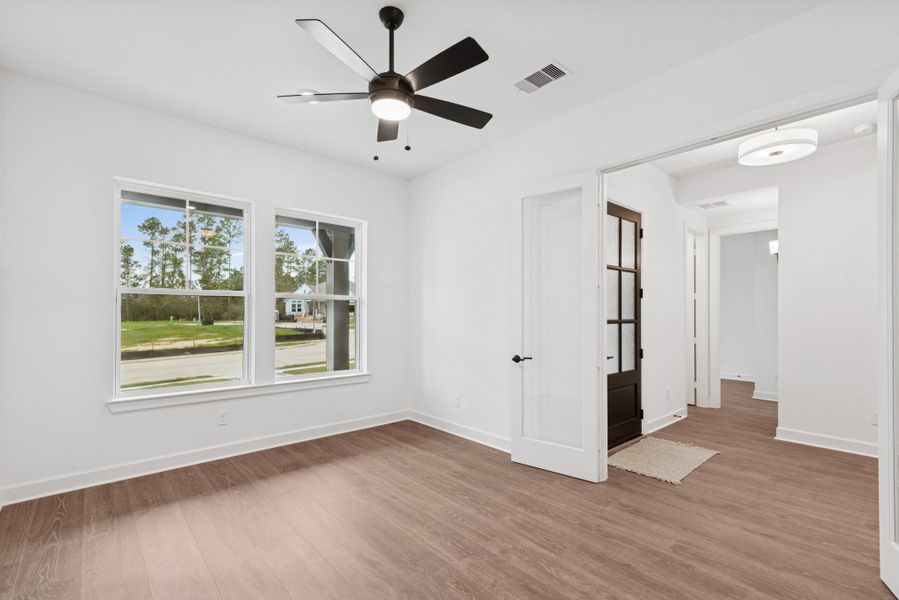 Another view of Study and Entry. Privacy with French doors.
