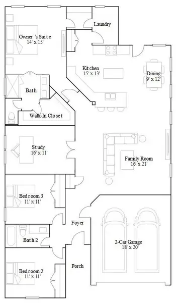 2D floor plan layout of this home in Sunterra: Richmond Collection, Katy, TX (Image 3).