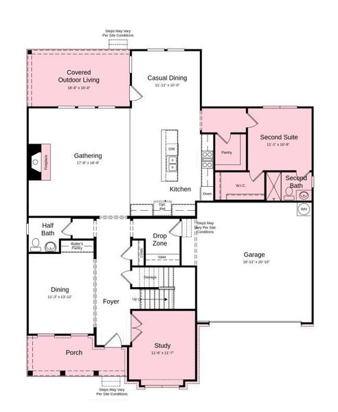 First Floor Plan - Structural options added include: second bedroom suite in place of tandem garage, study in place of flex, covered outdoor living, second bedroom suite in place of bedroom, and game room First Floor Plan - Structural options added include: second bedroom suite in place of tandem garage, study in place of flex, covered outdoor living, second bedroom suite in place of bedroom, and game room