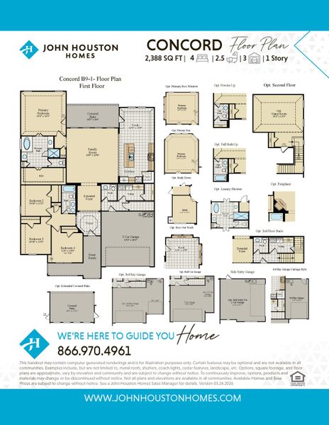 2D floor plan layout for the Concord by John Houston Homes in Jordan Meadows  - 1 Acre Lots, Midlothian, TX (Image 3).