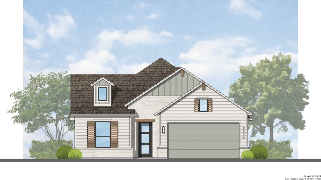 Exterior rendering of this home design in The Crossvine, Schertz, TX (Image 2). Exterior rendering of this home design in The Crossvine, Schertz, TX (Image 2).