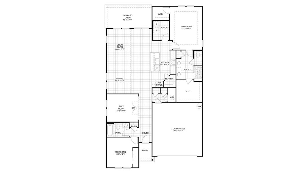 2D floor plan layout for the Clifton by D.R. Horton in Freedom at Sawmill Branch, Palm Coast, FL (Image 5). 2D floor plan layout for the Clifton by D.R. Horton in Freedom at Sawmill Branch, Palm Coast, FL (Image 5).