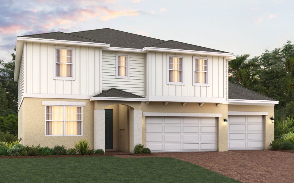 Representative exterior photo of a completed home built from the Sims 3-Car Garage by Trinity Family Builders in Trinity Gardens, Deland, FL (Image 9).