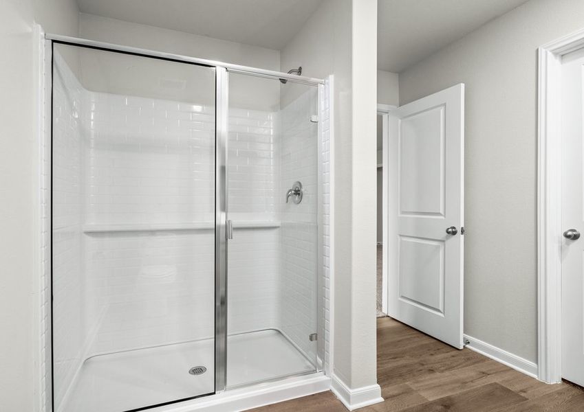 The master bathroom has a glass, walk-in shower. The master bathroom has a glass, walk-in shower.