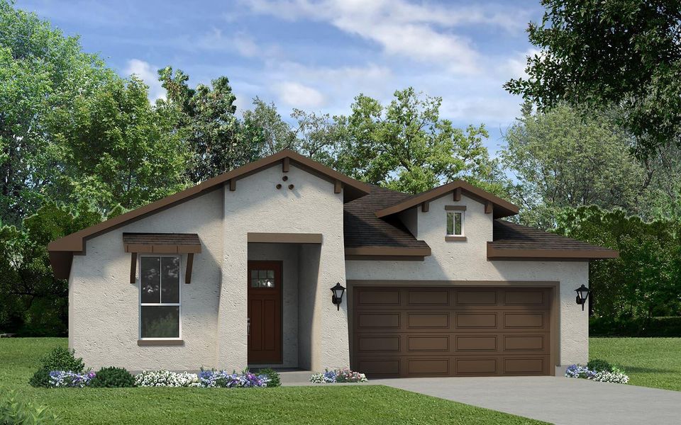View of front of home with a garage, stucco siding, a shingled roof, concrete driveway, and a front lawn View of front of home with a garage, stucco siding, a shingled roof, concrete driveway, and a front lawn