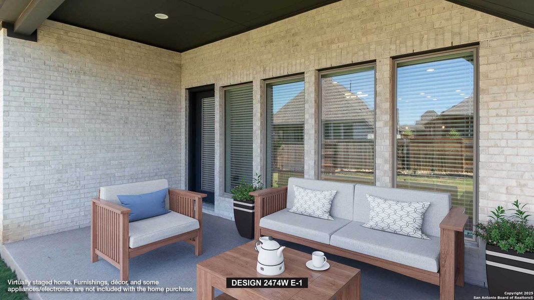 Exterior details and patio area of a home in Kallison Ranch 50', San Antonio (Image 2).