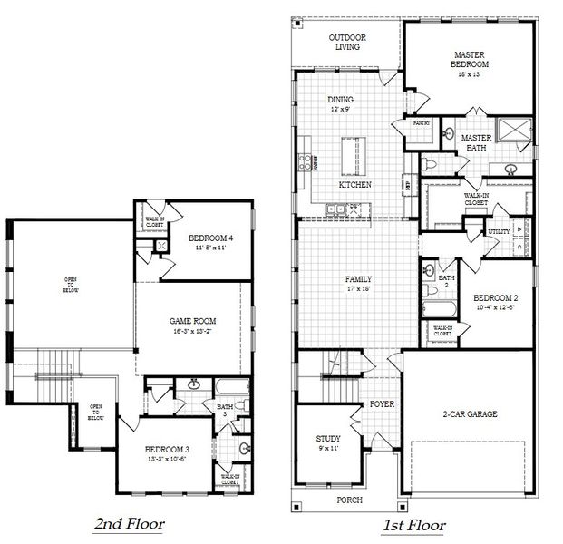 2D floor plan layout for the Leilana by Chesmar Homes in The Grove at Blackhawk, Pflugerville, TX (Image 4).
