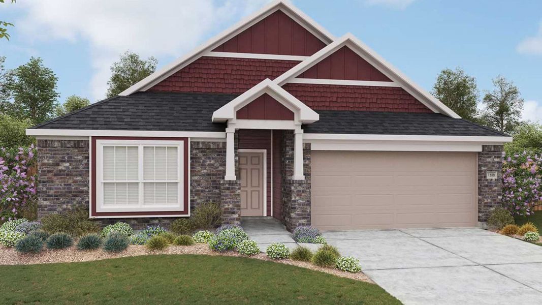 Representative exterior photo of a completed home built from the Avalon by DRB Homes in Cloud Country, New Braunfels, TX (Image 7).