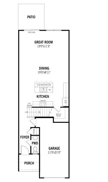 2D floor plan layout for the Aurora by Mattamy Homes in Vaughan Farms, Angier, NC (Image 5).