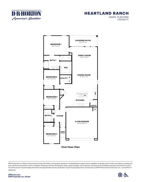 2D floor plan layout for the Gaven by D.R. Horton in Heartland Ranch, Coolidge, AZ (Image 3).