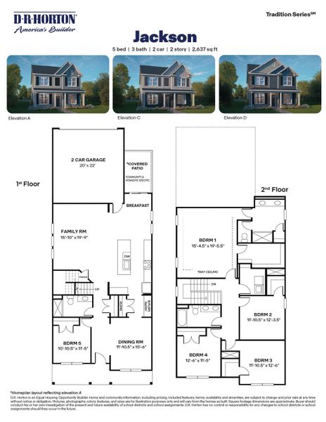 2D floor plan layout for the Jackson by D.R. Horton in Collins Ridge, Hillsborough, NC (Image 3).