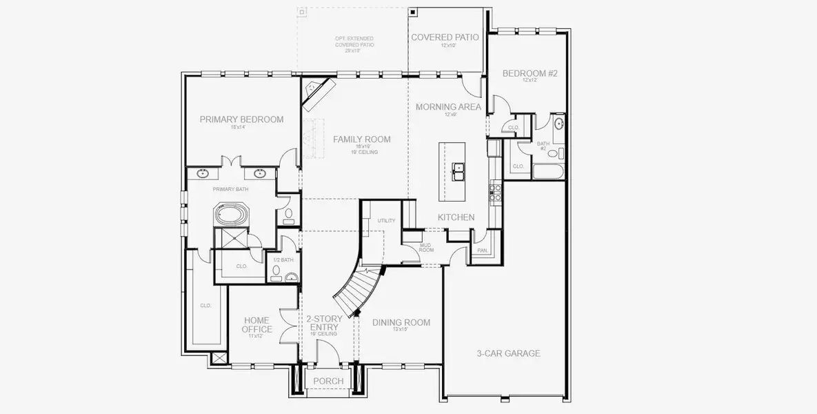 2D floor plan layout for the 3964W by Perry Homes in Lakes of Cane Island, Katy, TX (Image 3).