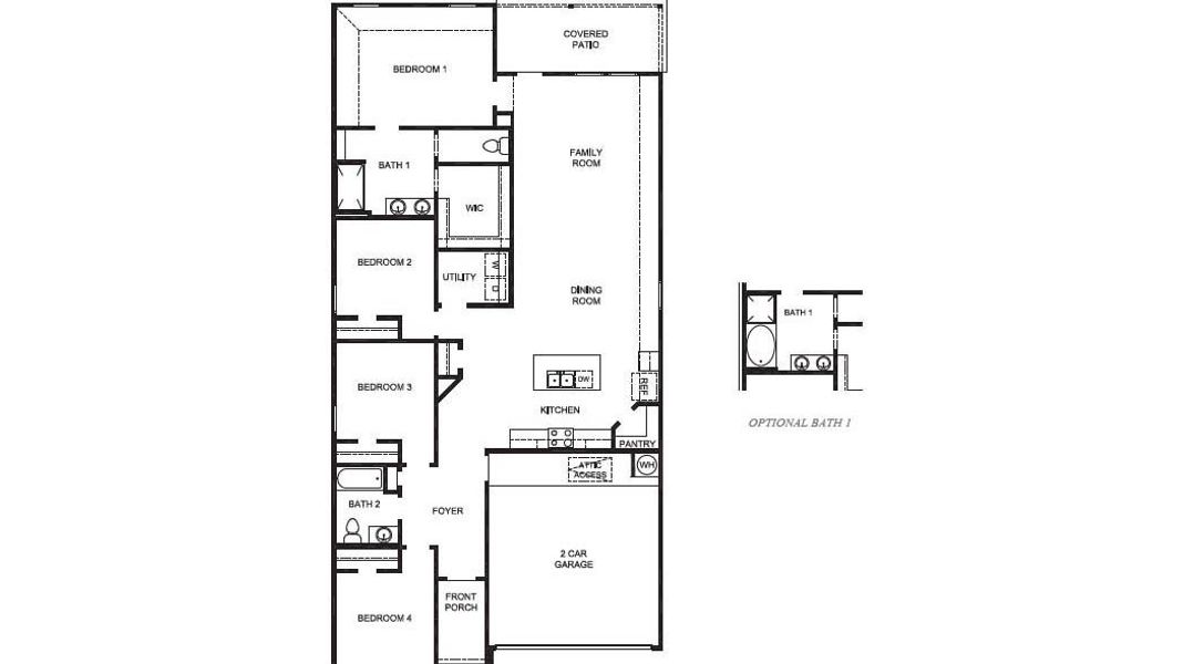 2D floor plan layout for the Gaven by D.R. Horton in Reserve at Mallard Lakes, Orange, TX (Image 3).