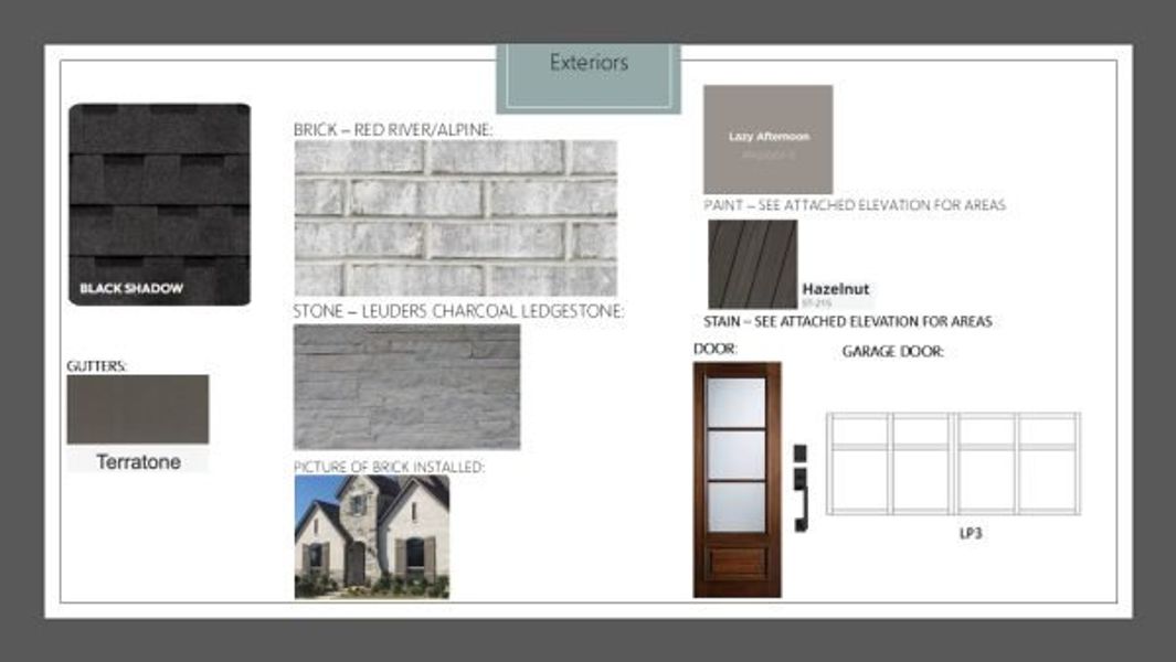 Sample of building materials used in homes in Rio Vista at Kelly Ranch, Aledo (Image 21).