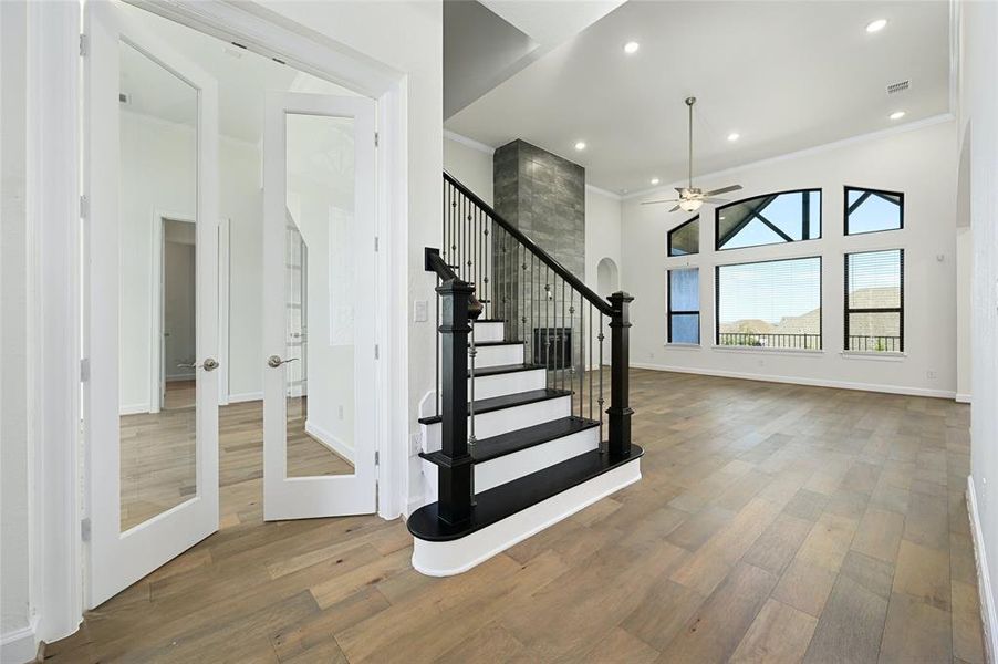 Office with glass french doors