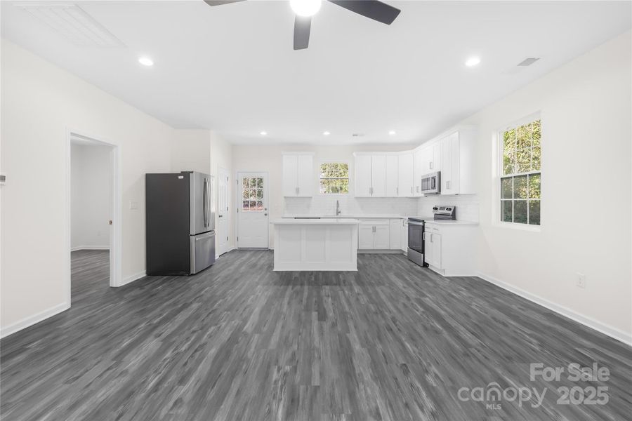 Living area with kitchen view