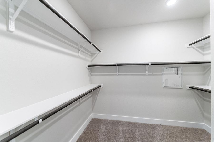 Walk in closet featuring light carpet