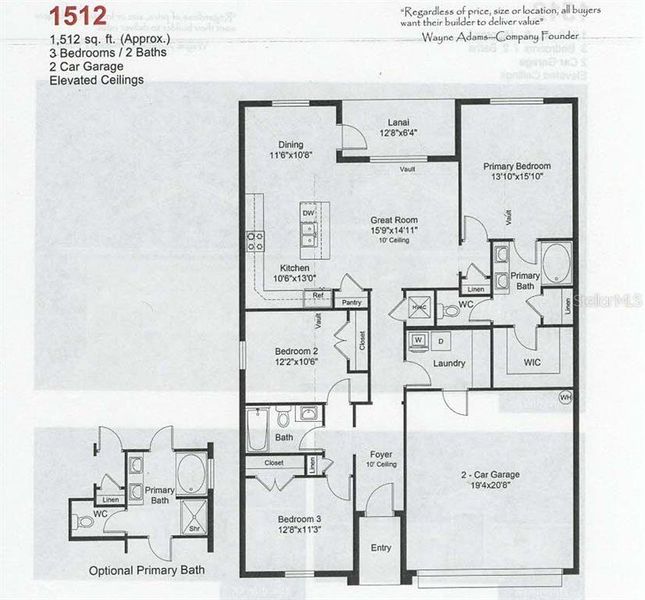2D floor plan layout of this home in Watercress Cove, North Port, FL (Image 1).