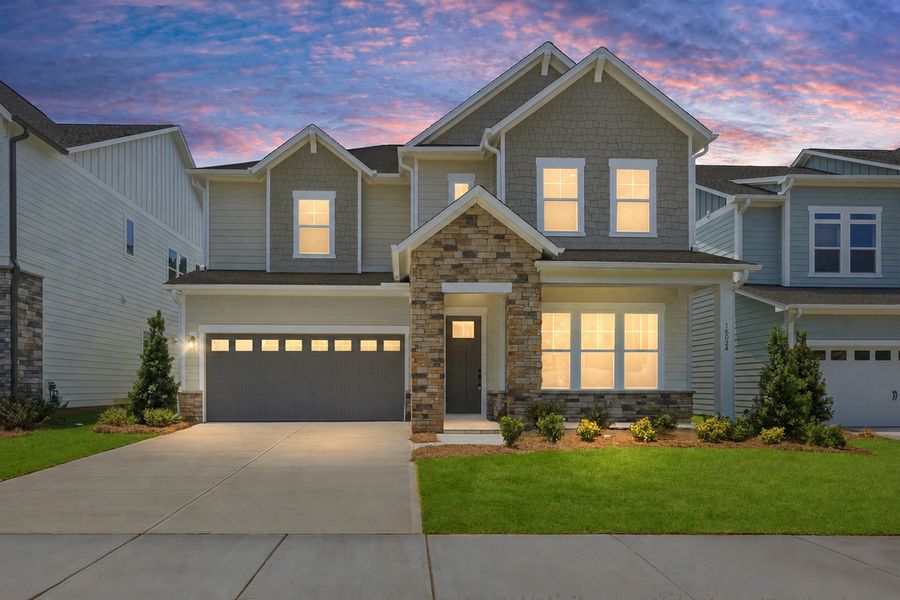 Representative exterior photo of a completed home built from the The Starflower by David Weekley Homes in The Reserve at Cadia Village, Matthews, NC (Image 1). Representative exterior photo of a completed home built from the The Starflower by David Weekley Homes in The Reserve at Cadia Village, Matthews, NC (Image 1).