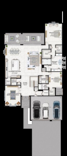 2D floor plan layout for the Harper by GL Homes in Valencia Del Mar, Boynton Beach, FL (Image 5).