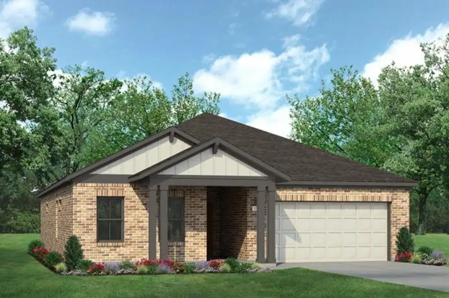 Front exterior of a new home in Grand Magnolia, Waller, TX, highlighting curb appeal (Image 1). Front exterior of a new home in Grand Magnolia, Waller, TX, highlighting curb appeal (Image 1).
