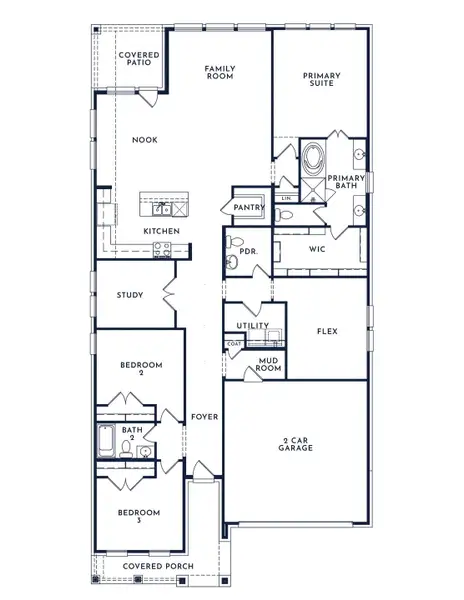 2D floor plan layout of this home in Parkmont – Timberbrook, Justin, TX (Image 3).