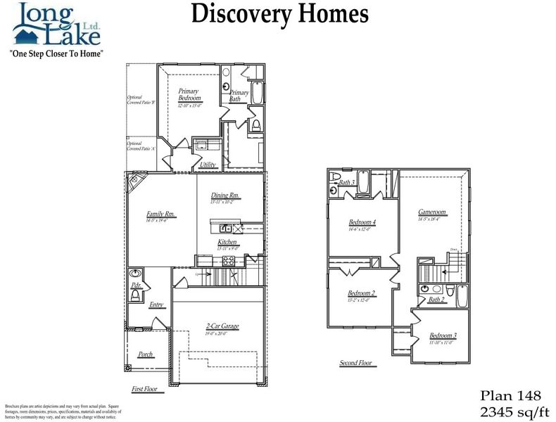 2D floor plan layout for the 148 by Long Lake Ltd. in Brentwood Farms, Rosenberg, TX (Image 3).