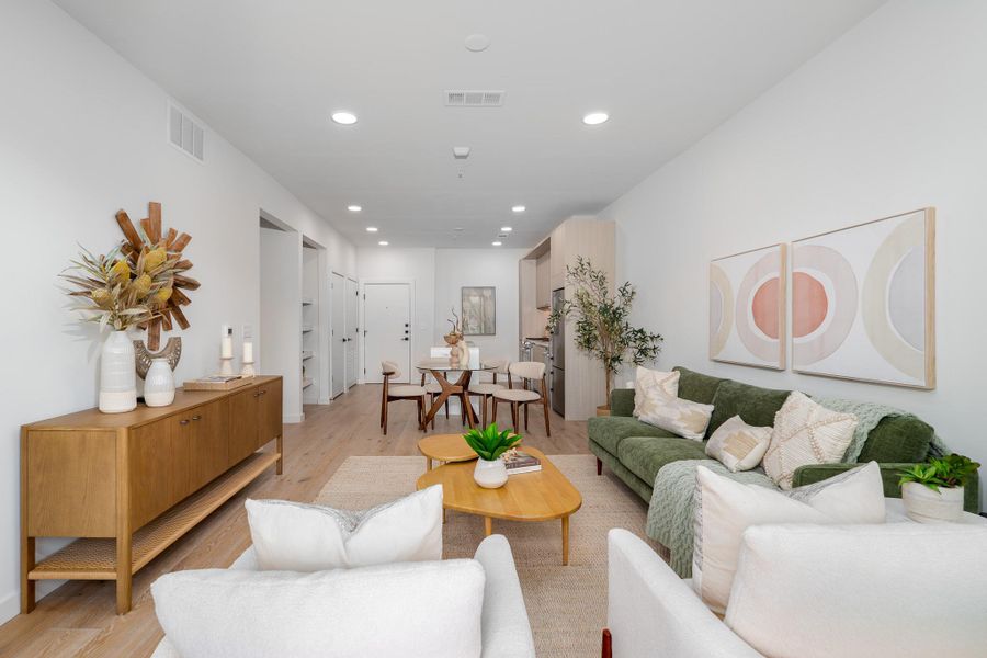 Furnished interior view inside a new home in One Oak, Austin (Image 10). Furnished interior view inside a new home in One Oak, Austin (Image 10).