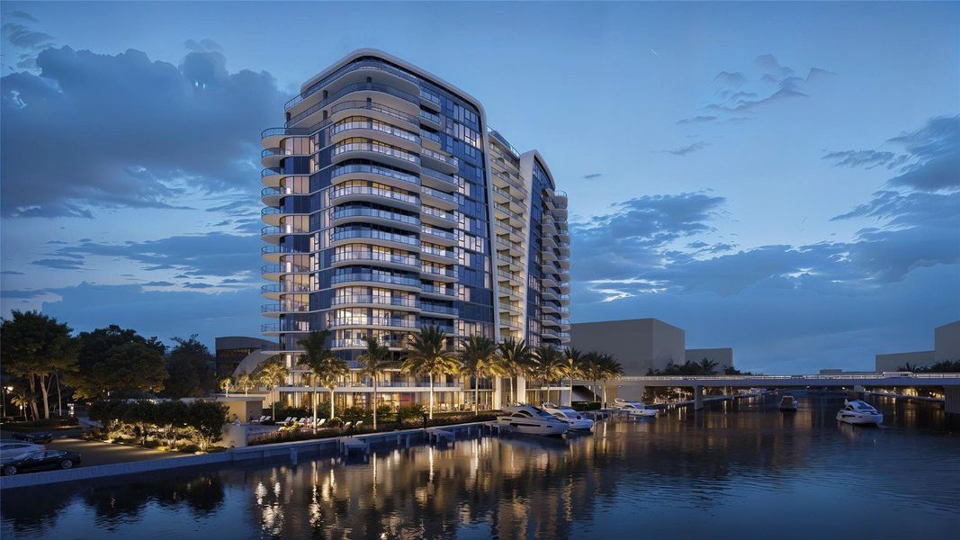 Artist's rendering night view of dock