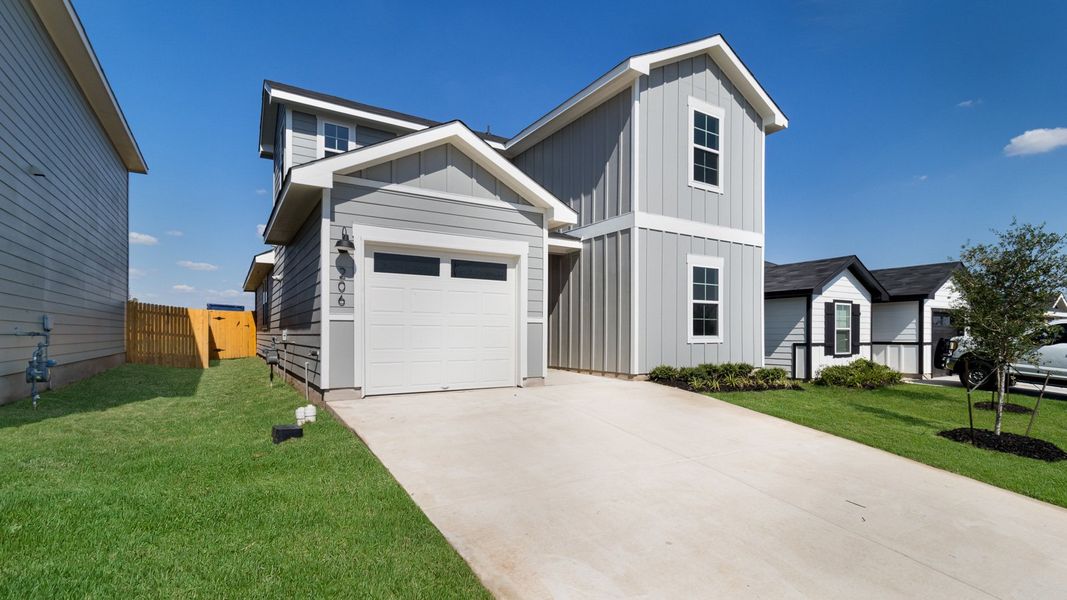 Representative exterior photo of a completed home built from the The Periwinkle by D.R. Horton in Marigold, Kyle, TX (Image 2). Representative exterior photo of a completed home built from the The Periwinkle by D.R. Horton in Marigold, Kyle, TX (Image 2).