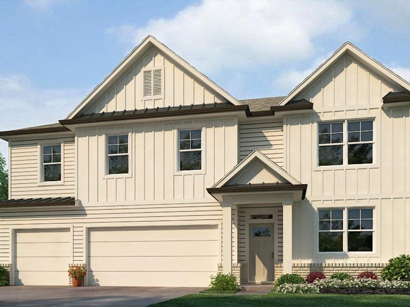 Front exterior of a new home in Falcon Landing, Gainesville, GA, highlighting curb appeal (Image 1).