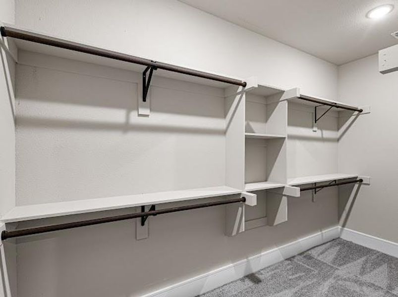 Spacious closet with light colored carpet Spacious closet with light colored carpet