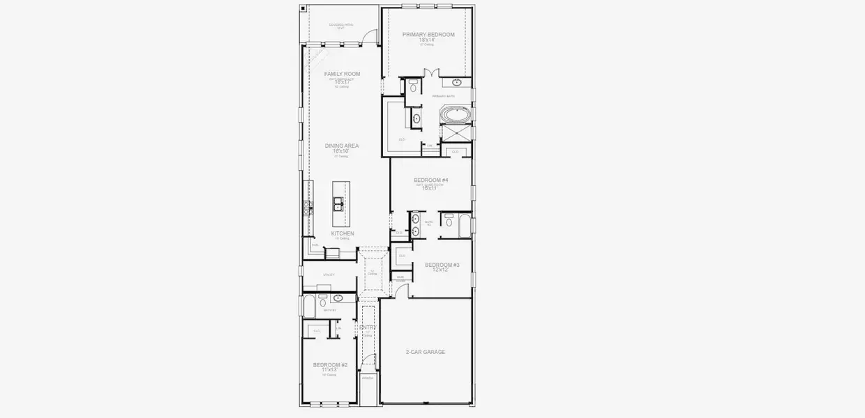 2D floor plan layout for the 2188W by Perry Homes in Lakes of Cane Island, Katy, TX (Image 3).