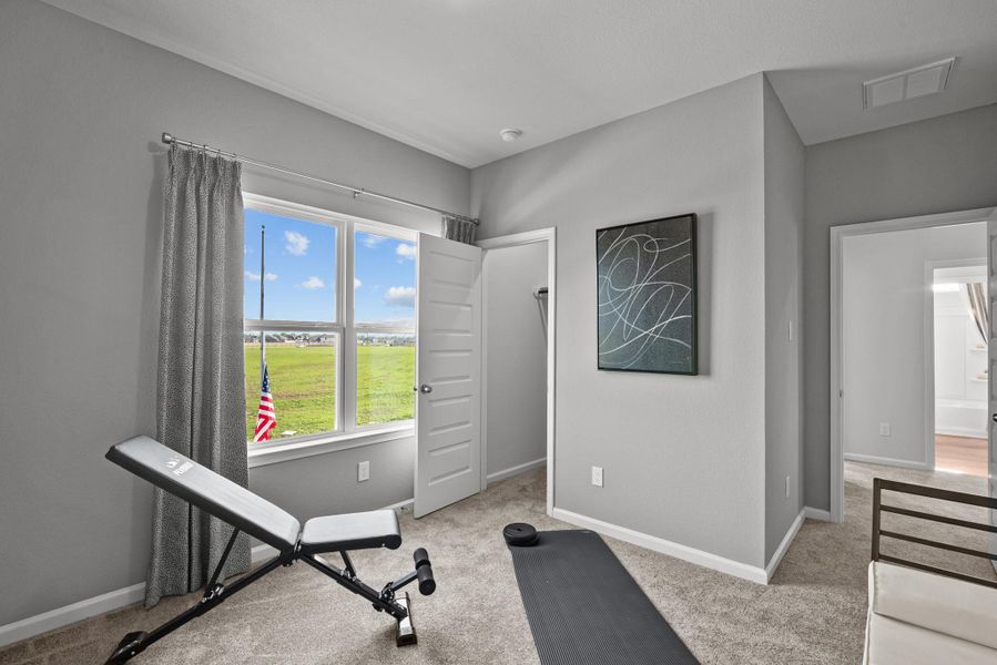 The Waring III- Bedroom 3. Staged model home shown for illustration only; actual features, colors, and upgrades may vary. The Waring III- Bedroom 3. Staged model home shown for illustration only; actual features, colors, and upgrades may vary.