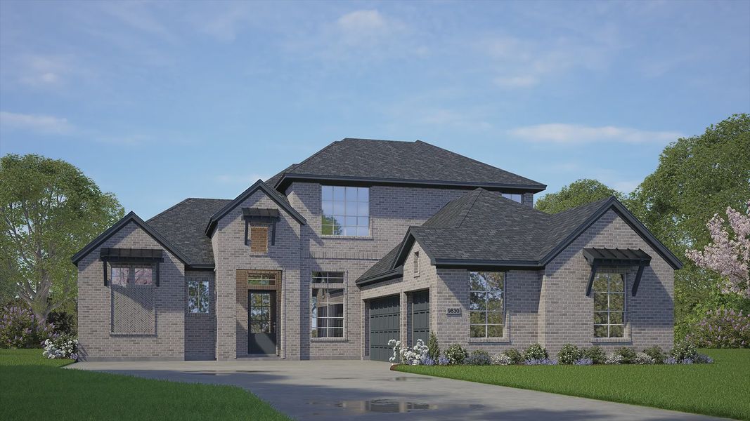 Representative exterior photo of a completed home built from the Stonehaven by Chesmar Homes in Riceland 60',65',70', Mont Belvieu, TX (Image 1). Representative exterior photo of a completed home built from the Stonehaven by Chesmar Homes in Riceland 60',65',70', Mont Belvieu, TX (Image 1).
