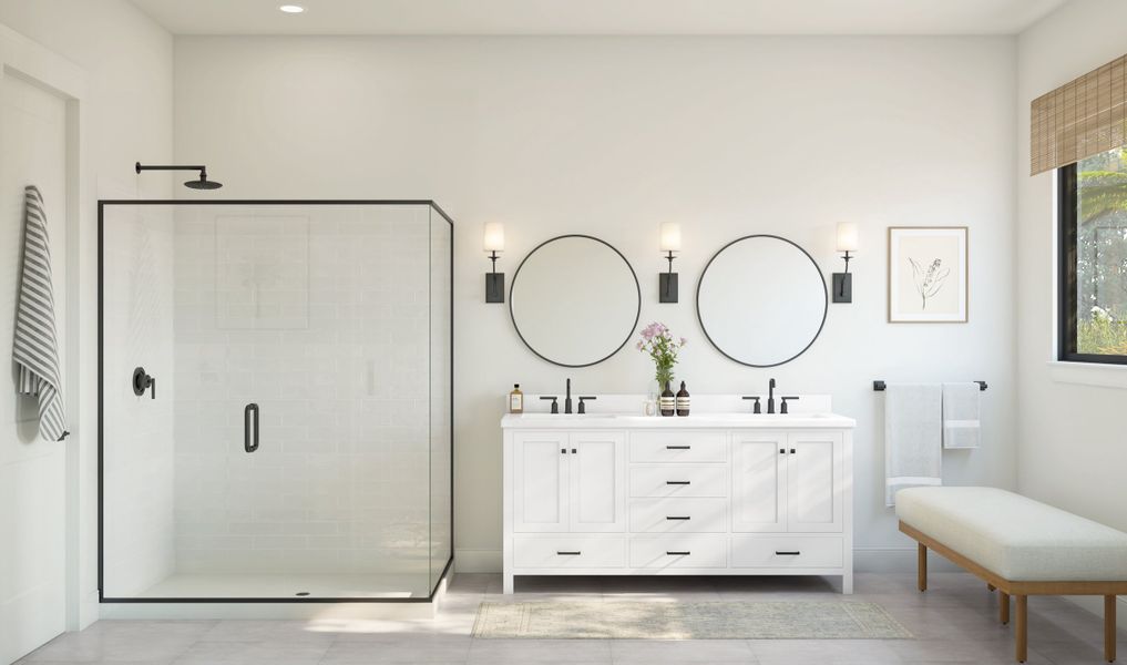 Primary bath with matte black hardware