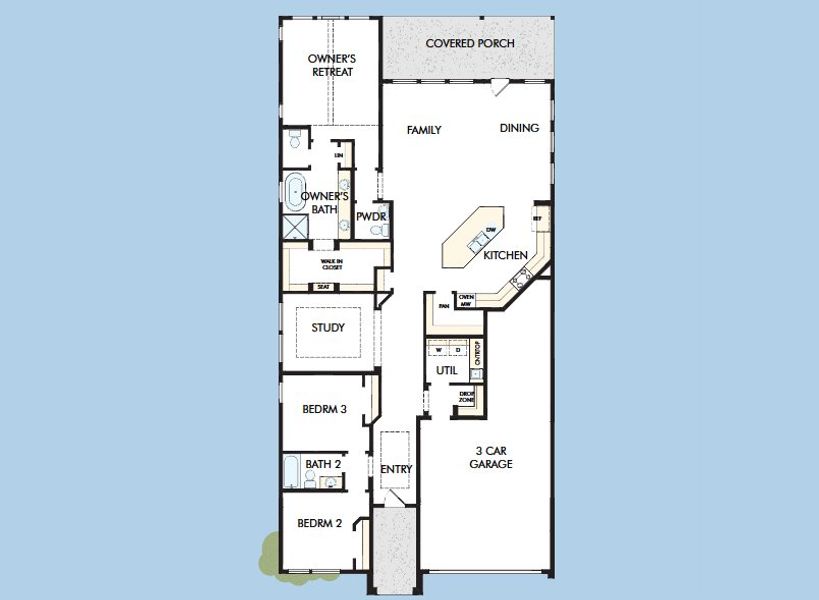 2D floor plan layout for the The Ariella by David Weekley Homes in Furst Ranch, Bartonville, TX (Image 3).