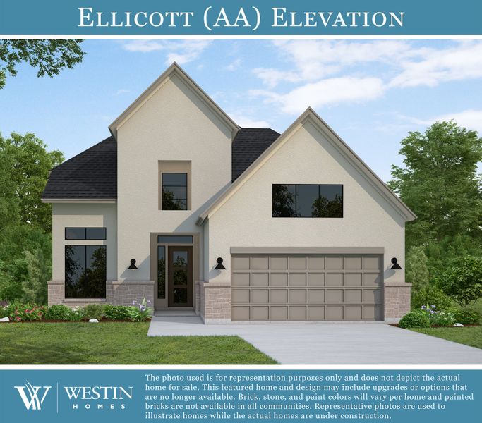 Representative exterior photo of a completed home built from the The Ellicott by Westin Homes in The Colony - 50', Bastrop, TX (Image 22). Representative exterior photo of a completed home built from the The Ellicott by Westin Homes in The Colony - 50', Bastrop, TX (Image 22).