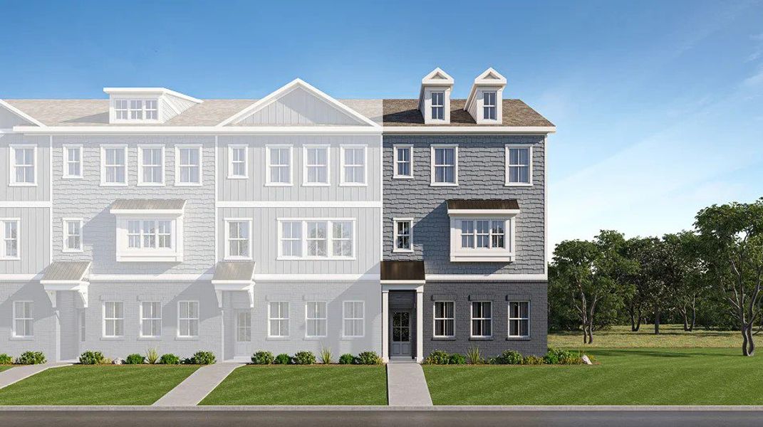 Front exterior of a new home in Borough 33 Townhomes, Chattanooga, TN, highlighting curb appeal (Image 1). Front exterior of a new home in Borough 33 Townhomes, Chattanooga, TN, highlighting curb appeal (Image 1).