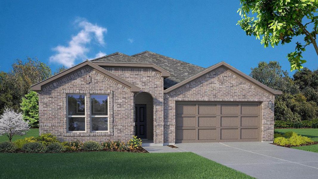 View of front of property with an attached garage, brick siding, driveway, and a front lawn View of front of property with an attached garage, brick siding, driveway, and a front lawn