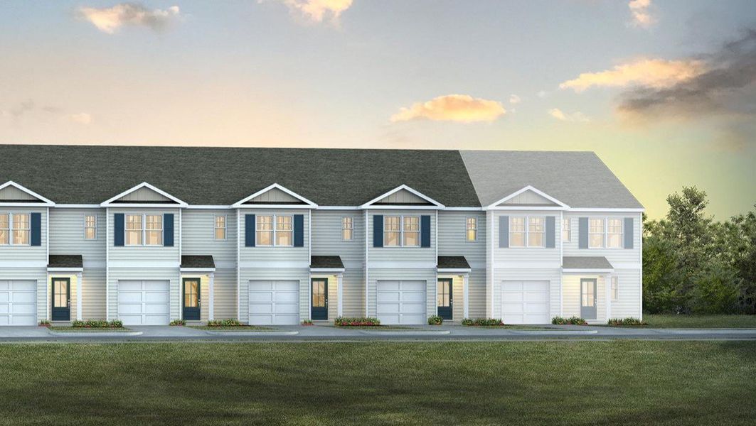 Front exterior of a new home in Hunter's Branch Townhomes, Hopkins, SC, highlighting curb appeal (Image 1). Front exterior of a new home in Hunter's Branch Townhomes, Hopkins, SC, highlighting curb appeal (Image 1).