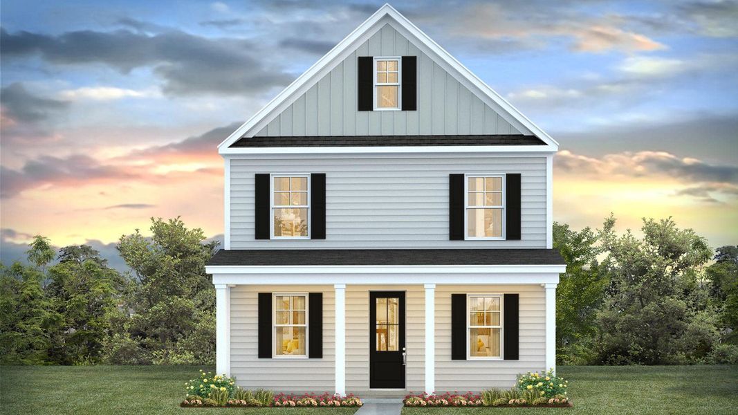 Representative exterior photo of a completed home built from the ASHLEY RIVER by D.R. Horton in The Cove at Mallard Crossing, Summerville, SC (Image 1).